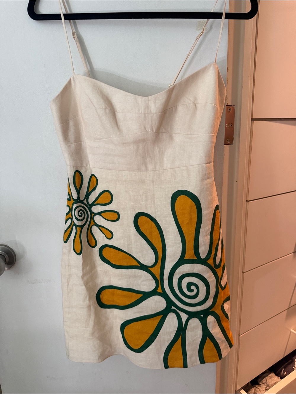 Cream Mini Dress with Yellow & Green Floral Motif